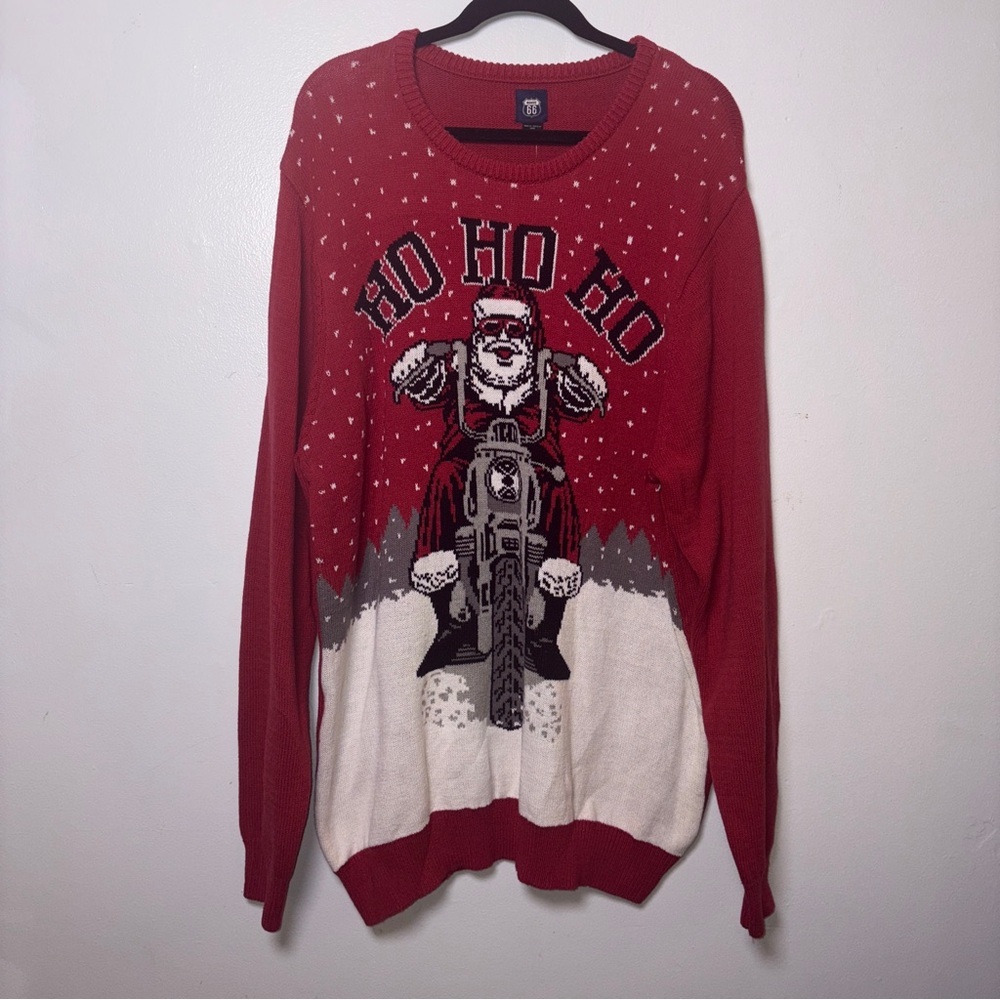 Route 66 Men’s 2XLT Red Santa Motorcycle Christmas Sweater NWT